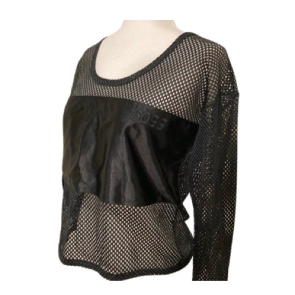 BOSS GIRL Black Mesh Crop Top - Size L - Picture 2 of 9